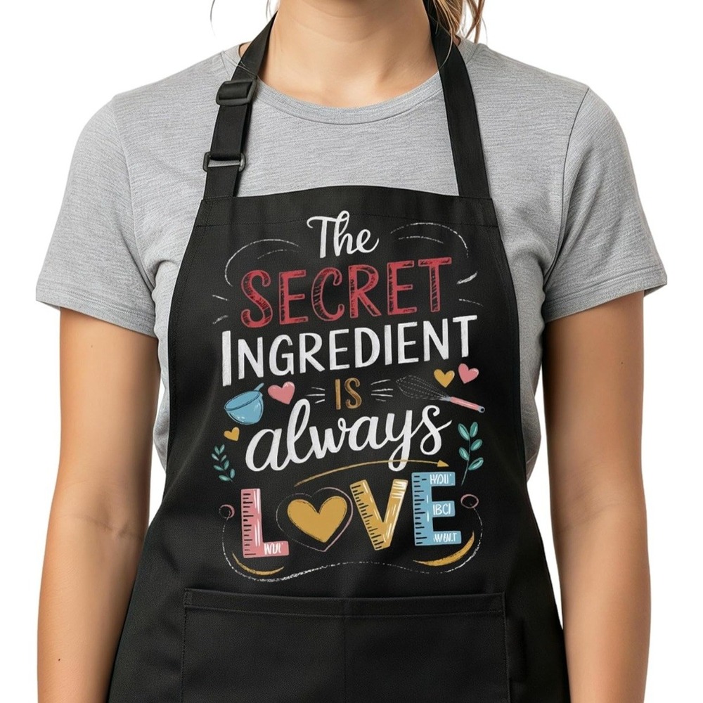 Black Secret Ingredient Is Always Love Cooking Apron Adjustable Neck 2 Pockets